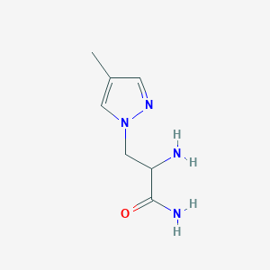 molecular formula C7H12N4O B13334916 2-Amino-3-(4-methyl-1H-pyrazol-1-YL)propanamide 