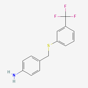 molecular formula C14H12F3NS B1333505 4-({[3-(Trifluoromethyl)phenyl]sulfanyl}methyl)-aniline CAS No. 338398-58-6