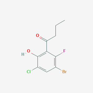 molecular formula C10H9BrClFO2 B13335110 1-(3-Bromo-5-chloro-2-fluoro-6-hydroxyphenyl)butan-1-one 
