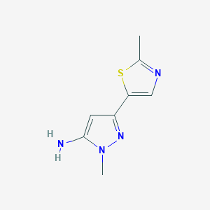 molecular formula C8H10N4S B13335164 1-Methyl-3-(2-methyl-1,3-thiazol-5-yl)-1H-pyrazol-5-amine 