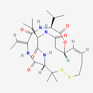 molecular formula C26H40N4O6S2 B13335631 (1S,4S,7Z,10S,16E,21S)-7-Ethylidene-4,21-diisopropyl-11,11-dimethyl-2-oxa-12,13-dithia-5,8,20,23-tetraazabicyclo[8.7.6]tricos-16-ene-3,6,9,19,22-pentaone 