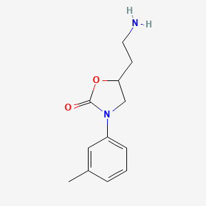 molecular formula C12H16N2O2 B13335914 5-(2-Aminoethyl)-3-(3-methylphenyl)-1,3-oxazolidin-2-one 