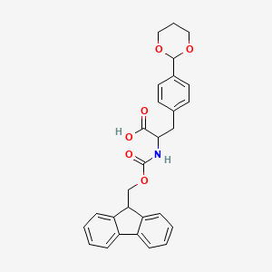 molecular formula C28H27NO6 B13336062 3-(4-(1,3-Dioxan-2-yl)phenyl)-2-((((9H-fluoren-9-yl)methoxy)carbonyl)amino)propanoic acid 