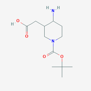 molecular formula C12H22N2O4 B13336897 2-(4-Amino-1-(tert-butoxycarbonyl)piperidin-3-yl)acetic acid 
