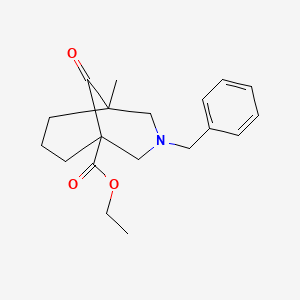 molecular formula C19H25NO3 B13337325 Ethyl 3-benzyl-5-methyl-9-oxo-3-azabicyclo[3.3.1]nonane-1-carboxylate 