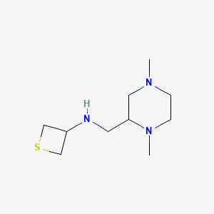 molecular formula C10H21N3S B13337439 N-((1,4-Dimethylpiperazin-2-yl)methyl)thietan-3-amine 