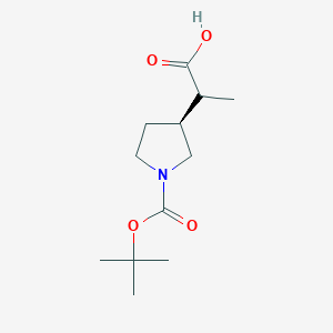 molecular formula C12H21NO4 B13337566 2-((S)-1-(tert-Butoxycarbonyl)pyrrolidin-3-yl)propanoic acid 