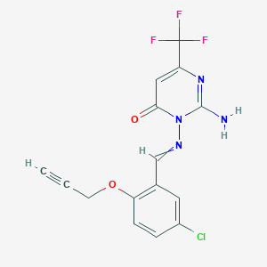 molecular formula C15H10ClF3N4O2 B1333967 2-Amino-3-[(5-chloro-2-prop-2-ynoxyphenyl)methylideneamino]-6-(trifluoromethyl)pyrimidin-4-one 