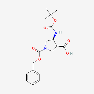 molecular formula C18H24N2O6 B13339994 Rel-(3S,4S)-1-((benzyloxy)carbonyl)-4-((tert-butoxycarbonyl)amino)pyrrolidine-3-carboxylic acid 