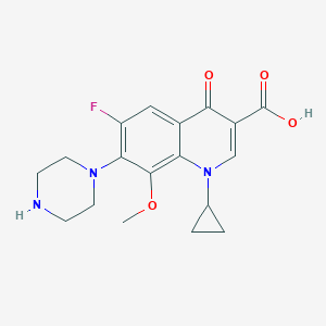 molecular formula C18H20FN3O4 B133404 1-Cyclopropyl-6-fluoro-8-methoxy-4-oxo-7-(piperazin-1-yl)-1,4-dihydroquinoline-3-carboxylic acid CAS No. 112811-57-1