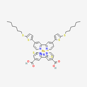 molecular formula C44H44N6O4RuS6 B13344845 Cis-bis(isothiocyanato)(2,2 inverted exclamation marka-bipyridyl-4,4 inverted exclamation marka-dicarboxylato)(4,4 inverted exclamation marka-bis(5-(hexylthio)thiophen-2-yl)-2,2 inverted exclamation marka-bipyridyl)ruthenium(II) 