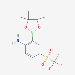 molecular formula C13H17BF3NO4S B13345079 2-(4,4,5,5-Tetramethyl-1,3,2-dioxaborolan-2-YL)-4-(trifluoromethylsulfonyl)aniline 
