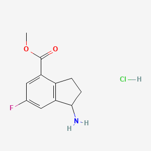 molecular formula C11H13ClFNO2 B13345148 Methyl 1-amino-6-fluoro-2,3-dihydro-1H-indene-4-carboxylate hydrochloride 