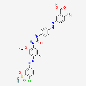 molecular formula C29H25ClN6O8S B13346009 5-((4-((((4-((4-Chloro-3-sulphophenyl)azo)-2-ethoxy-5-methylphenyl)amino)carbonyl)amino)phenyl)azo)salicylic acid CAS No. 94088-50-3