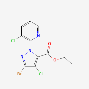 molecular formula C11H8BrCl2N3O2 B13346602 Ethyl 3-bromo-4-chloro-1-(3-chloropyridin-2-yl)-1H-pyrazole-5-carboxylate 