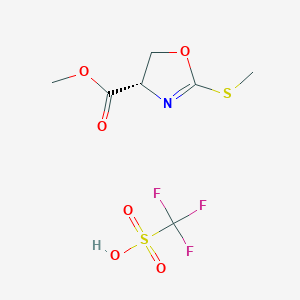 molecular formula C7H10F3NO6S2 B13347049 (S)-Methyl 2-(methylthio)-4,5-dihydrooxazole-4-carboxylate trifluoromethanesulfonate 