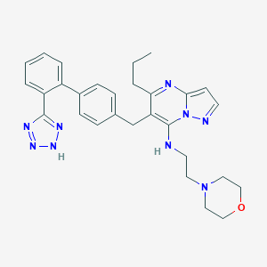molecular formula C29H33N9O B133472 Pyrazolo(1,5-a)pyrimidin-7-amine, N-(2-(4-morpholinyl)ethyl)-5-propyl-6-((2'-(1H-tetrazol-5-yl)(1,1'-biphenyl)-4-yl)methyl)- CAS No. 151327-04-7