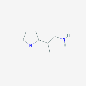 molecular formula C8H18N2 B13347912 2-(1-Methylpyrrolidin-2-yl)propan-1-amine 