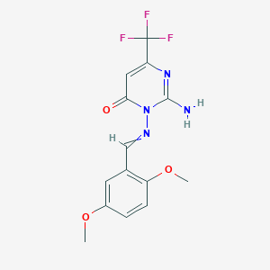 molecular formula C14H13F3N4O3 B1334801 2-Amino-3-[(2,5-dimethoxyphenyl)methylideneamino]-6-(trifluoromethyl)pyrimidin-4-one 