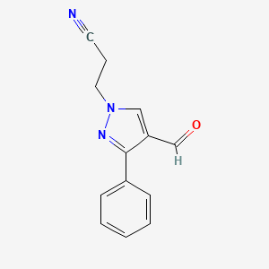 molecular formula C13H11N3O B1335138 3-(4-formyl-3-phenyl-1H-pyrazol-1-yl)propanenitrile CAS No. 255710-82-8