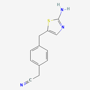 molecular formula C12H11N3S B13351686 2-(4-((2-Aminothiazol-5-yl)methyl)phenyl)acetonitrile 