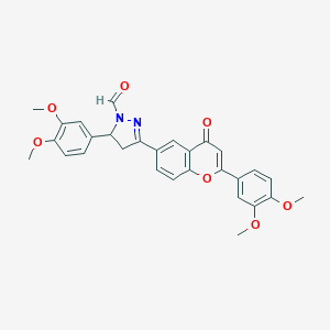 molecular formula C29H26N2O7 B133521 3-(3,4-Dimethoxyphenyl)-5-[2-(3,4-dimethoxyphenyl)-4-oxochromen-6-yl]-3,4-dihydropyrazole-2-carbaldehyde CAS No. 154185-82-7