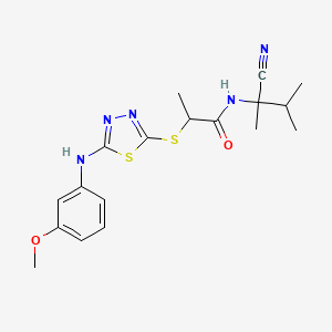 molecular formula C18H23N5O2S2 B13352100 N-(1-cyano-1,2-dimethylpropyl)-2-({5-[(3-methoxyphenyl)amino]-1,3,4-thiadiazol-2-yl}sulfanyl)propanamide 