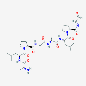 molecular formula C32H52N8O8 B133522 (2S)-1-[(2S)-2-[[(2S)-2-aminopropanoyl]amino]-4-methylpentanoyl]-N-[2-[[(2S)-1-[[(2S)-4-methyl-1-oxo-1-[(2S)-2-(2-oxoethylidenecarbamoyl)pyrrolidin-1-yl]pentan-2-yl]amino]-1-oxopropan-2-yl]amino]-2-oxoethyl]pyrrolidine-2-carboxamide CAS No. 143738-75-4