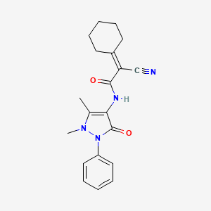 molecular formula C20H22N4O2 B13352335 2-cyano-2-cyclohexylidene-N-(1,5-dimethyl-3-oxo-2-phenyl-2,3-dihydro-1H-pyrazol-4-yl)acetamide 
