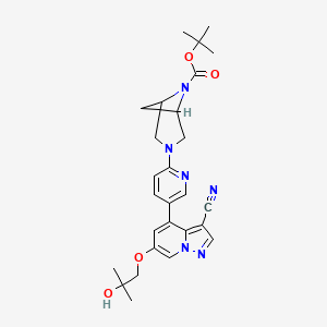 molecular formula C27H32N6O4 B13352438 tert-Butyl 3-(5-(3-cyano-6-(2-hydroxy-2-methylpropoxy)pyrazolo[1,5-a]pyridin-4-yl)pyridin-2-yl)-3,6-diazabicyclo[3.1.1]heptane-6-carboxylate 