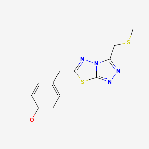 molecular formula C13H14N4OS2 B13352597 6-(4-Methoxybenzyl)-3-[(methylsulfanyl)methyl][1,2,4]triazolo[3,4-b][1,3,4]thiadiazole 