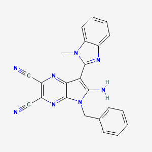 molecular formula C23H16N8 B13353803 6-Amino-5-benzyl-7-(1-methyl-1H-benzo[d]imidazol-2-yl)-5H-pyrrolo[2,3-b]pyrazine-2,3-dicarbonitrile 