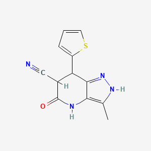 molecular formula C12H10N4OS B13354135 3-methyl-5-oxo-7-(2-thienyl)-4,5,6,7-tetrahydro-2H-pyrazolo[4,3-b]pyridine-6-carbonitrile 