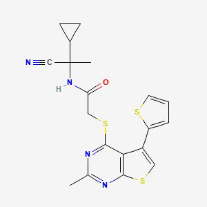 molecular formula C19H18N4OS3 B13354293 N-(1-cyano-1-cyclopropylethyl)-2-{[2-methyl-5-(thiophen-2-yl)thieno[2,3-d]pyrimidin-4-yl]sulfanyl}acetamide 