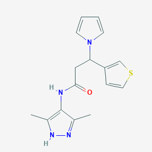 molecular formula C16H18N4OS B13354470 N-(3,5-dimethyl-1H-pyrazol-4-yl)-3-(1H-pyrrol-1-yl)-3-(thiophen-3-yl)propanamide 