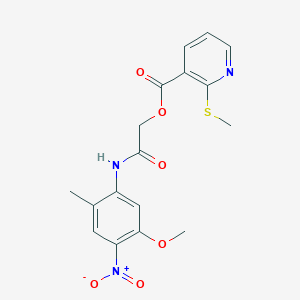 molecular formula C17H17N3O6S B13354570 2-((5-Methoxy-2-methyl-4-nitrophenyl)amino)-2-oxoethyl 2-(methylthio)nicotinate 