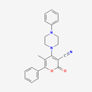 molecular formula C23H21N3O2 B13355421 5-methyl-2-oxo-6-phenyl-4-(4-phenyl-1-piperazinyl)-2H-pyran-3-carbonitrile 
