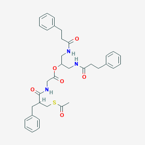 molecular formula C35H41N3O6S B133561 1,3-Bis(3-phenylpropanoylamino)propan-2-yl 2-[[2-(acetylsulfanylmethyl)-3-phenylpropanoyl]amino]acetate CAS No. 147879-85-4