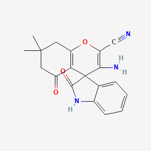 molecular formula C19H17N3O3 B13356577 3-Amino-7,7-dimethyl-5-oxo-1',2',5,6,7,8-hexahydro-2'-oxospiro[chromene-4,3'-indole]-2-carbonitrile 