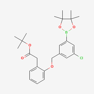 molecular formula C25H32BClO5 B13356910 Tert-butyl 2-(2-((3-chloro-5-(4,4,5,5-tetramethyl-1,3,2-dioxaborolan-2-yl)benzyl)oxy)phenyl)acetate 