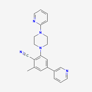 molecular formula C22H21N5 B13357060 2-Methyl-4-(3-pyridinyl)-6-[4-(2-pyridinyl)-1-piperazinyl]benzonitrile 