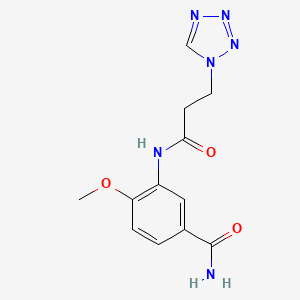 molecular formula C12H14N6O3 B13358862 4-methoxy-3-{[3-(1H-tetraazol-1-yl)propanoyl]amino}benzamide 