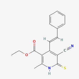molecular formula C18H16N2O2S B13359799 ethyl 5-cyano-2-methyl-4-[(E)-2-phenylethenyl]-6-thioxo-1,6-dihydro-3-pyridinecarboxylate 