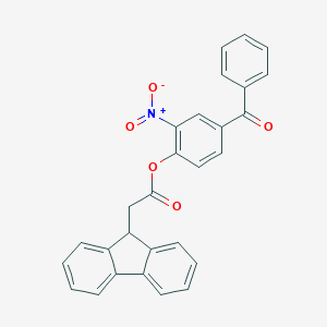 molecular formula C28H19NO6 B133604 (4-benzoyl-2-nitrophenyl) 2-(9H-fluoren-9-yl)acetate CAS No. 148832-03-5