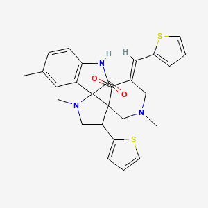 molecular formula C27H27N3O2S2 B13360496 1',1''-Dimethyl-5-methyl-3'-(2-thienyl)-3''-(2-thienylmethylene)-1,2-dihydro-dispiro[indole-3,5'-pyrrolidine-4',5''-piperidine]-2,4''-dione 