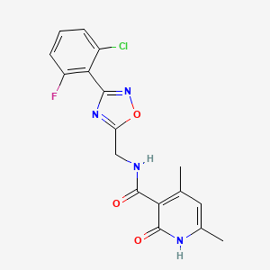 molecular formula C17H14ClFN4O3 B13360943 N-{[3-(2-chloro-6-fluorophenyl)-1,2,4-oxadiazol-5-yl]methyl}-2-hydroxy-4,6-dimethylpyridine-3-carboxamide 