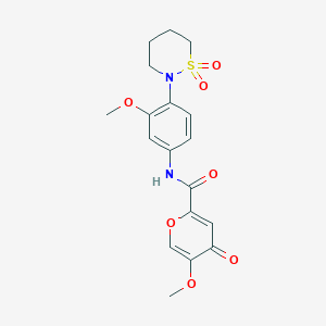 molecular formula C18H20N2O7S B13361047 N-[4-(1,1-dioxido-1,2-thiazinan-2-yl)-3-methoxyphenyl]-5-methoxy-4-oxo-4H-pyran-2-carboxamide 