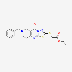 molecular formula C19H20N4O3S2 B13361335 ethyl [(7-benzyl-5-oxo-6,7,8,9-tetrahydro-5H-pyrido[4,3-d][1,3,4]thiadiazolo[3,2-a]pyrimidin-2-yl)sulfanyl]acetate 