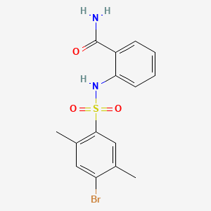 molecular formula C15H15BrN2O3S B13361426 2-{[(4-Bromo-2,5-dimethylphenyl)sulfonyl]amino}benzamide 
