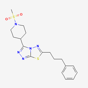 molecular formula C18H23N5O2S2 B13361583 3-[1-(Methylsulfonyl)-4-piperidinyl]-6-(3-phenylpropyl)[1,2,4]triazolo[3,4-b][1,3,4]thiadiazole 